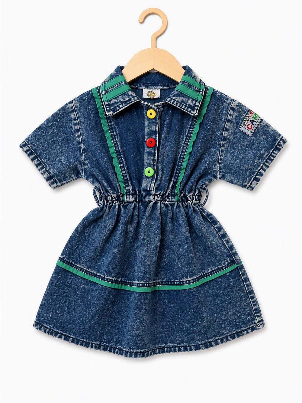 Vintage 80s Creysi Kids Captain Acid Wash CAMP Green Trim Toddler Dress 3X